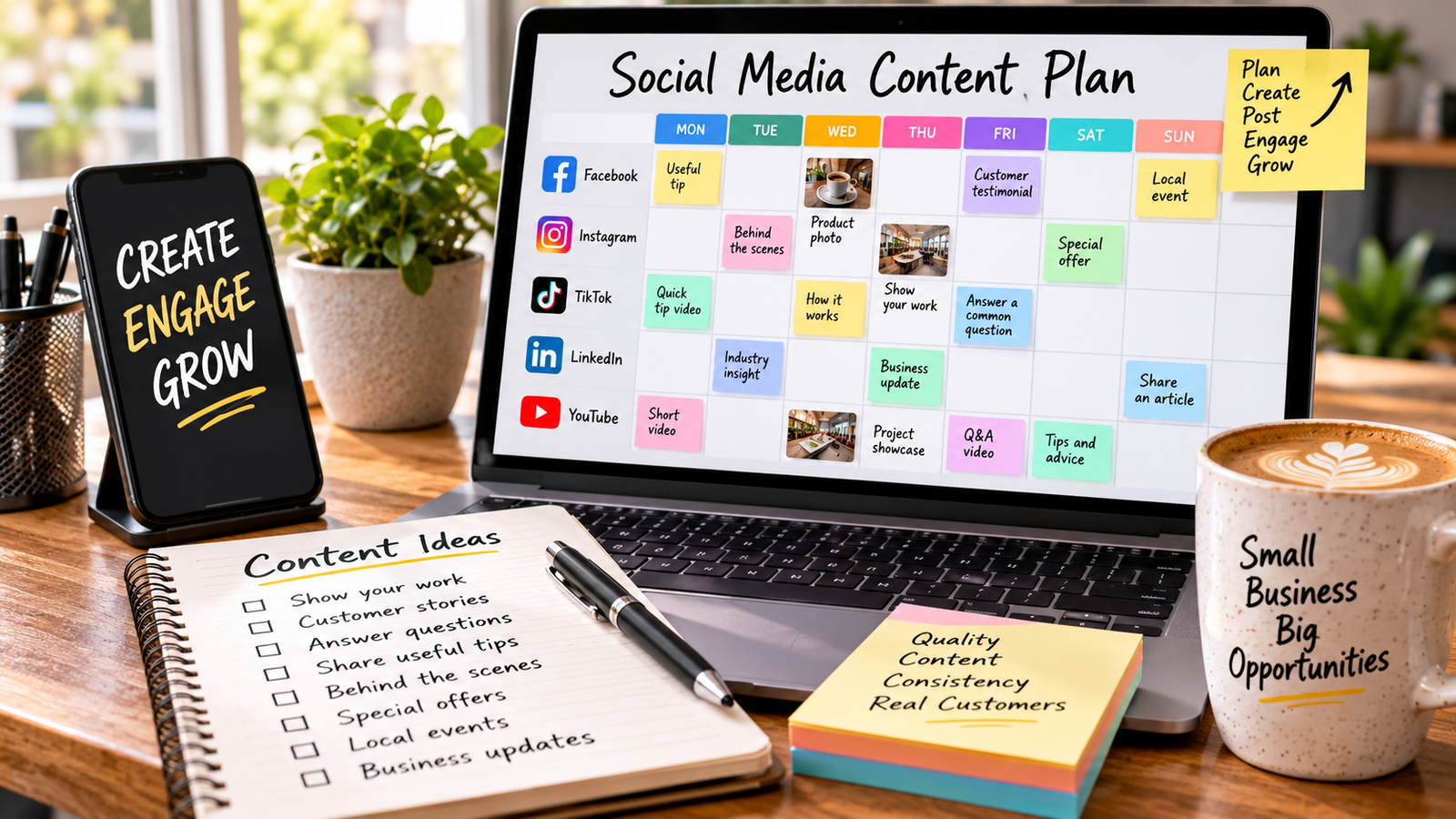 Example weekly social media content schedule